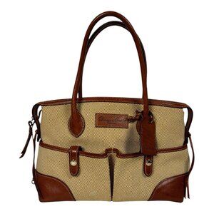 Vtg Dooney & Bourke Tote Checkered Canvas Vachetta Leather Satchel Quiet Luxury